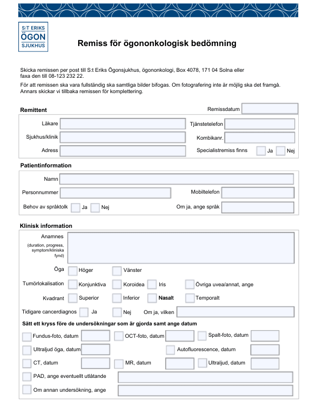 Remiss för ögononkologisk bedömning