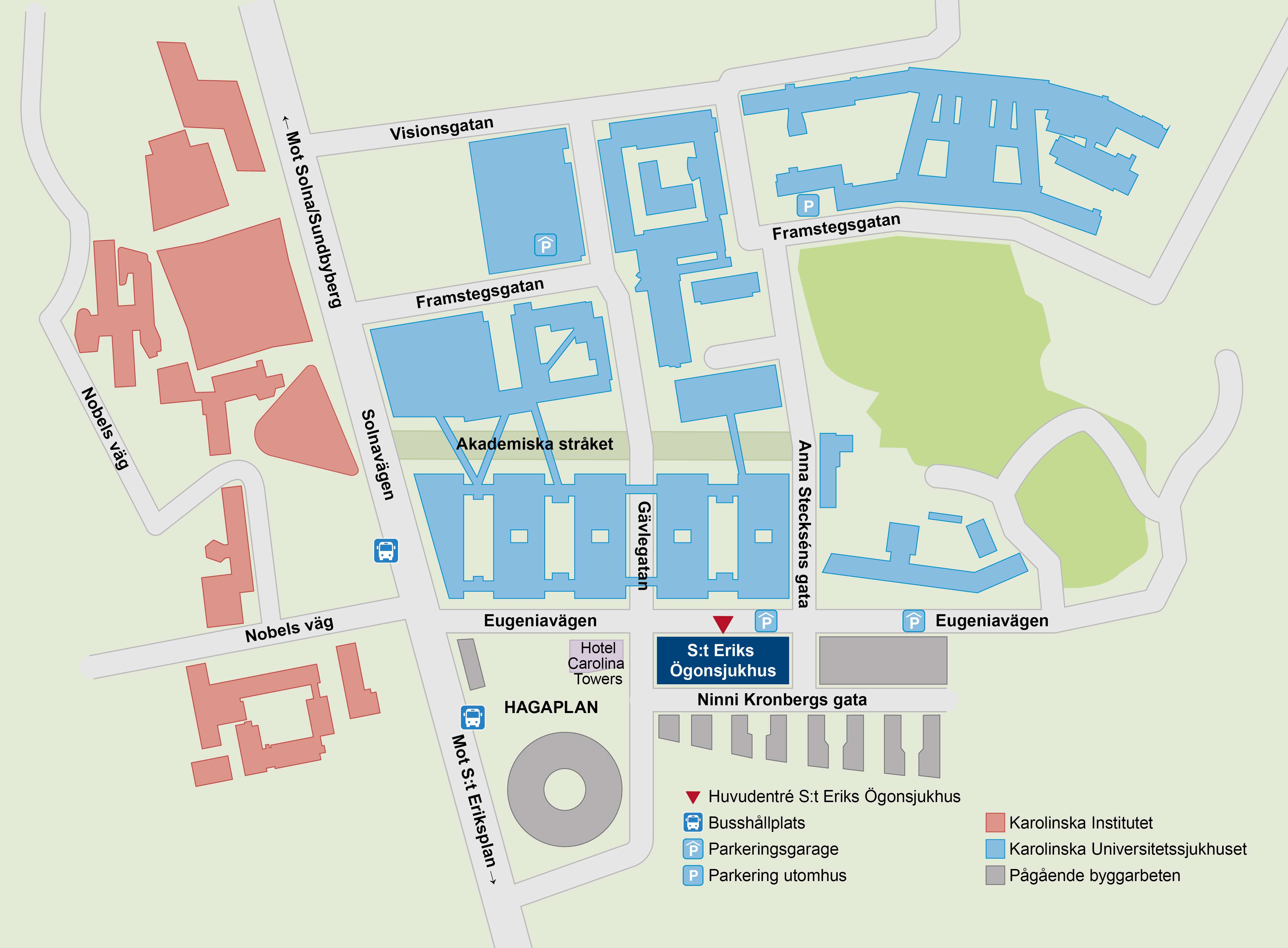Map of St. Erik Eye Hospital in Hagastaden.